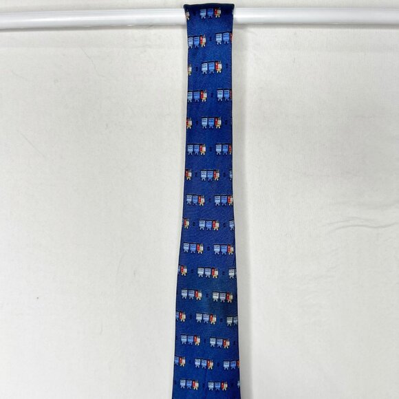 Beaufort Tie Rack Men’s Neck Tie Silk Blue w/ Colorful Trains Long Necktie Italy - Picture 4 of 12